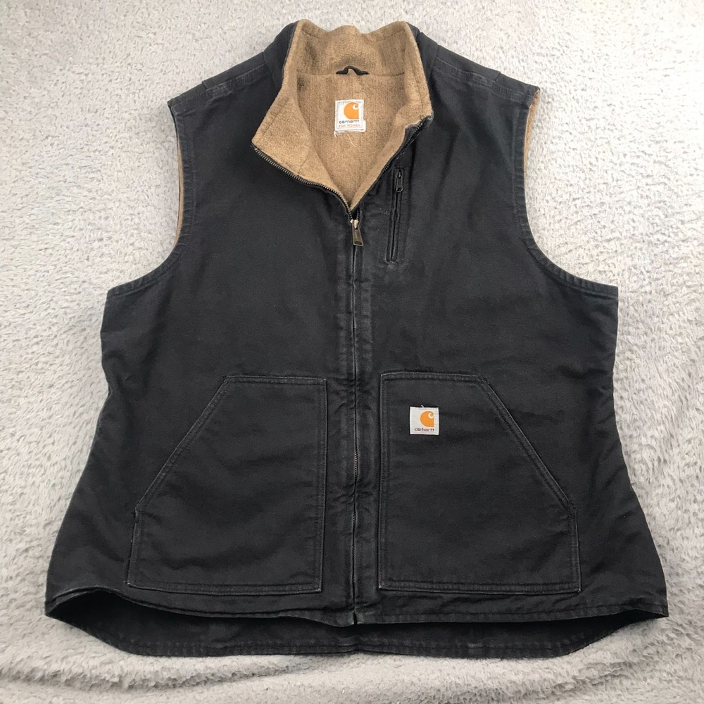 Vtg Y2K Carhartt Sandstone Mock Neck Vest Womens 2XL Washed Canvas Sherpa Lined